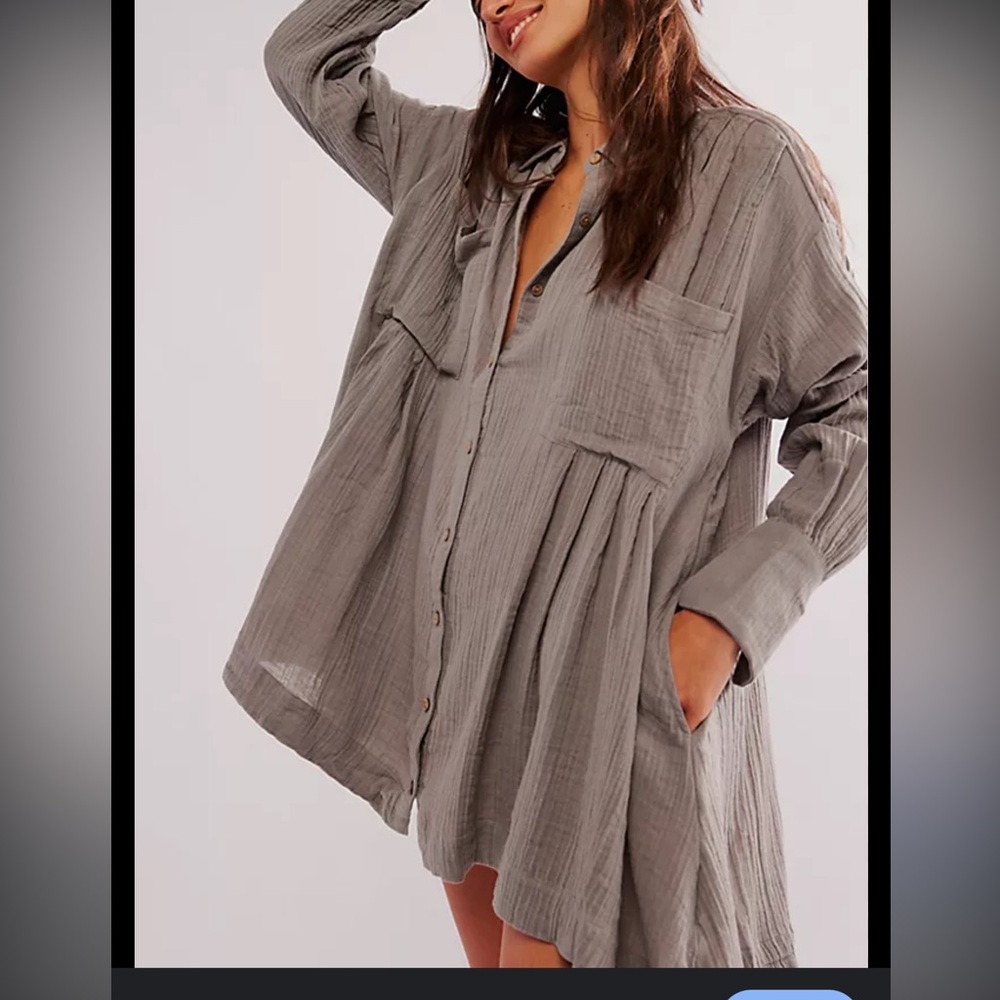 Relaxed Button-Front Gray Tunic Dress